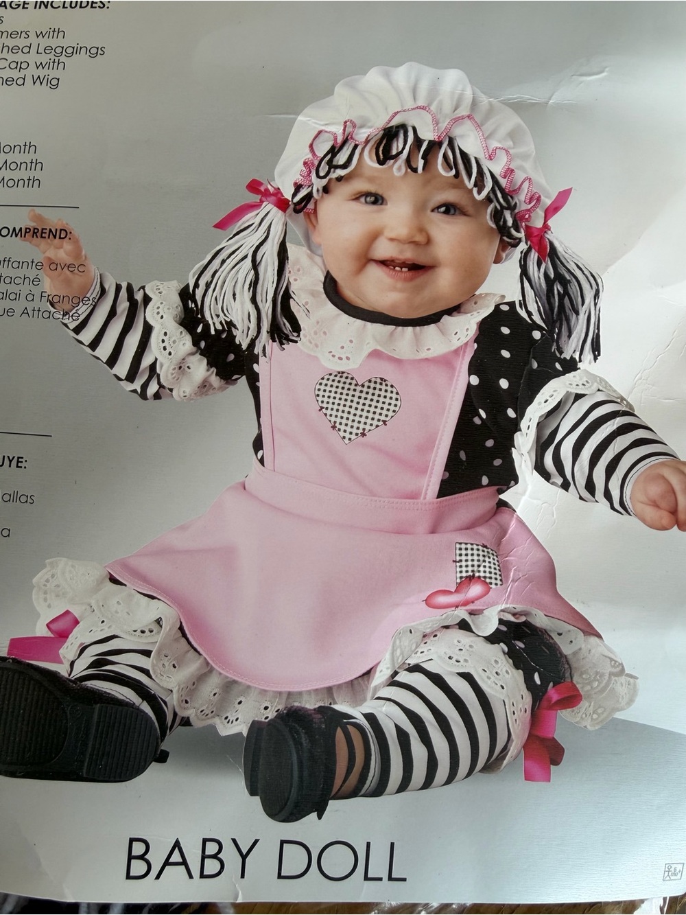California Costumes Pink & Black Baby Doll infant 6-12 months Hat and Outfit Set
